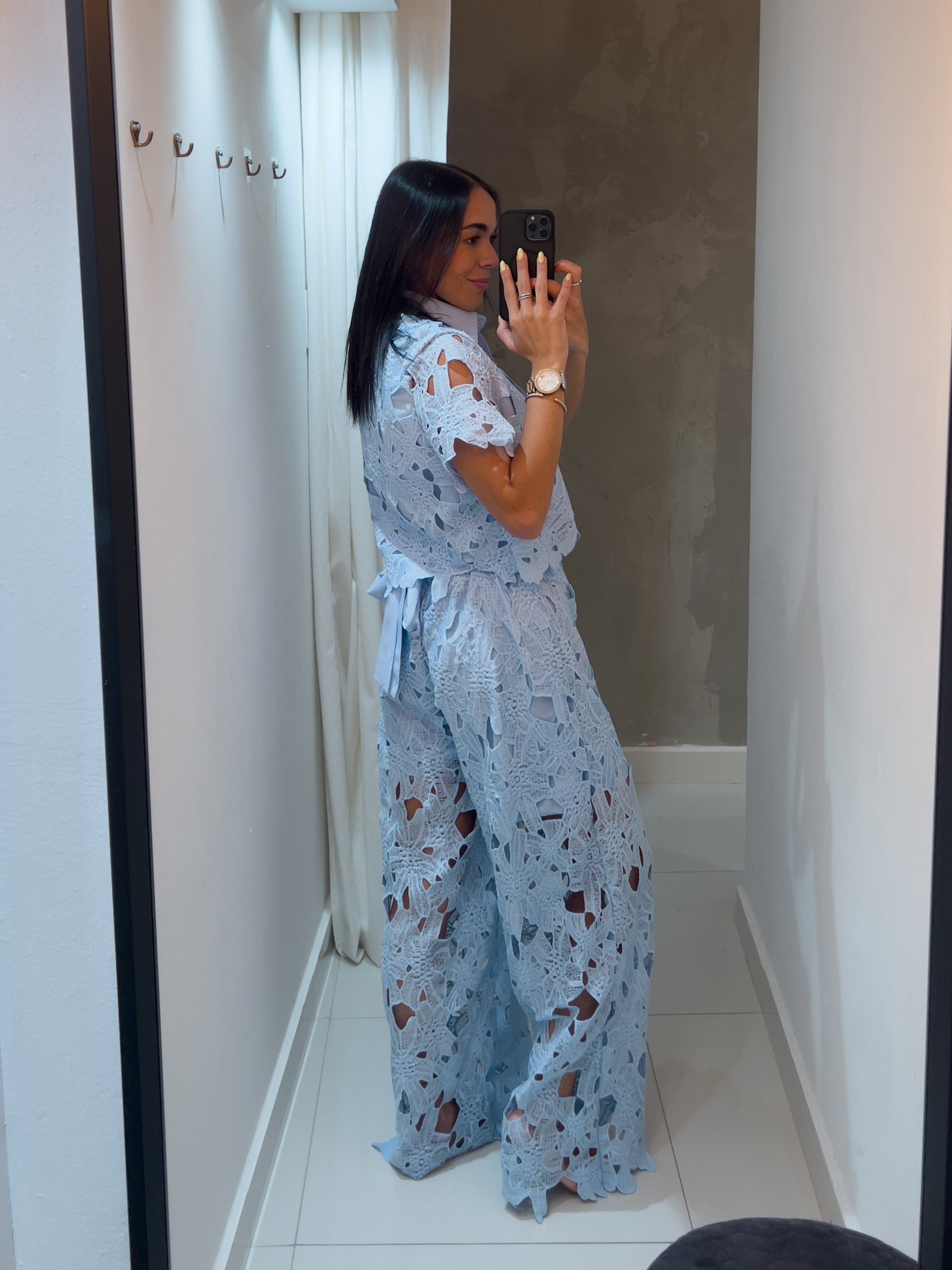 CECILIA BLUE LACE PANTS SET
