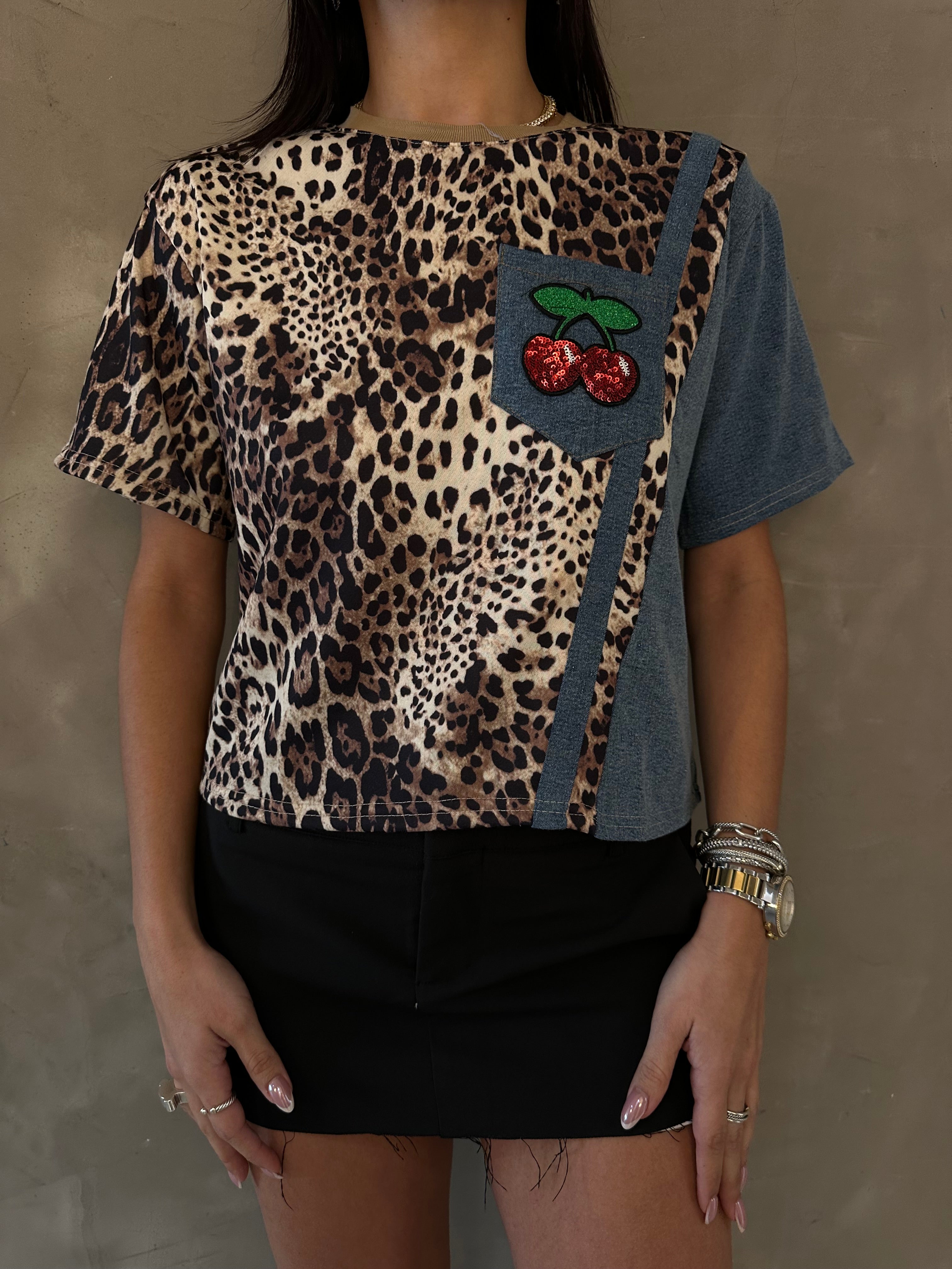 OLIVIA ANIMAL PRINT DENIM TOP