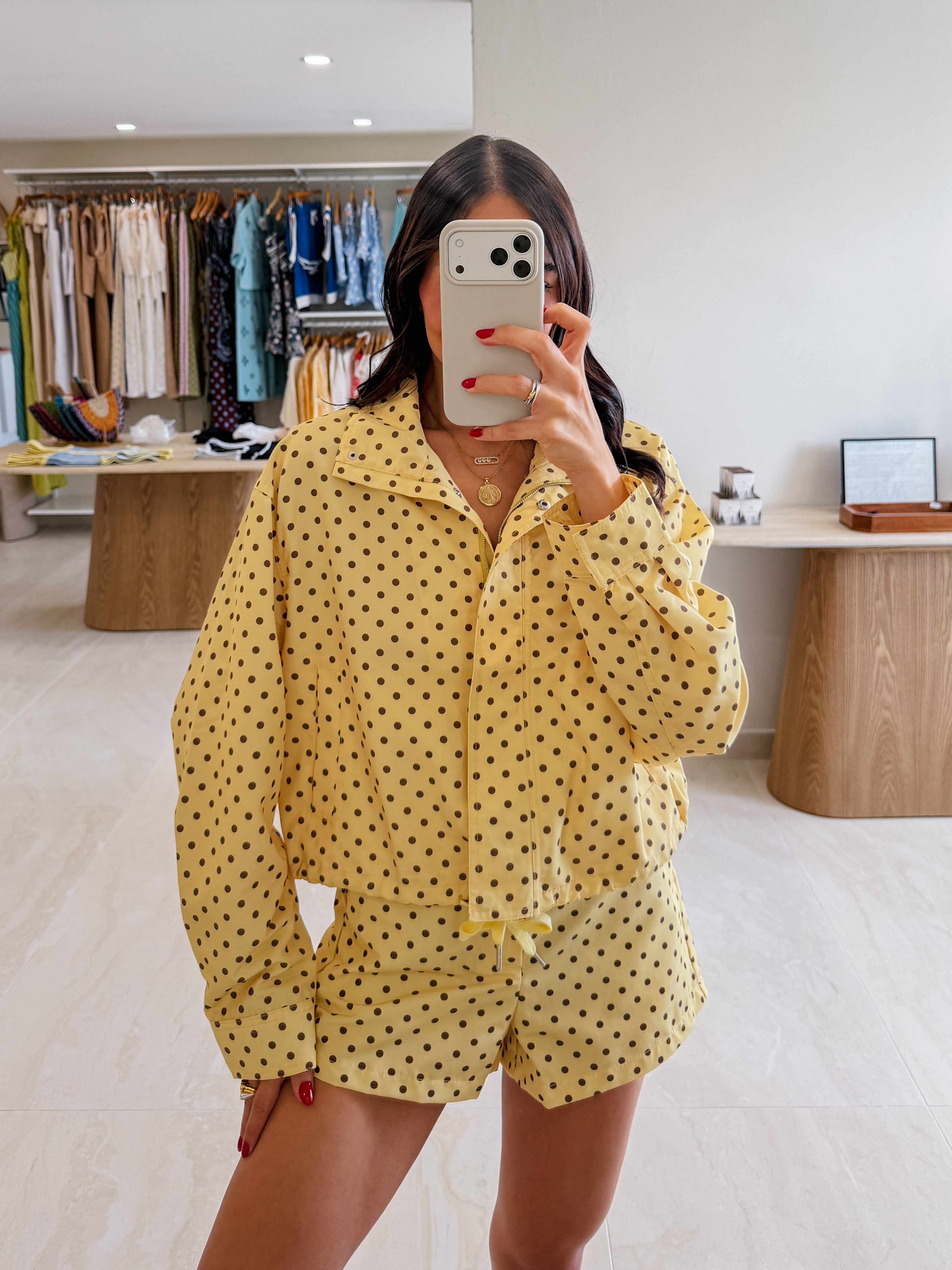 BILLIE BUTTER YELLOW POLKA DOT SET WITH BROWN POLKA DOTS