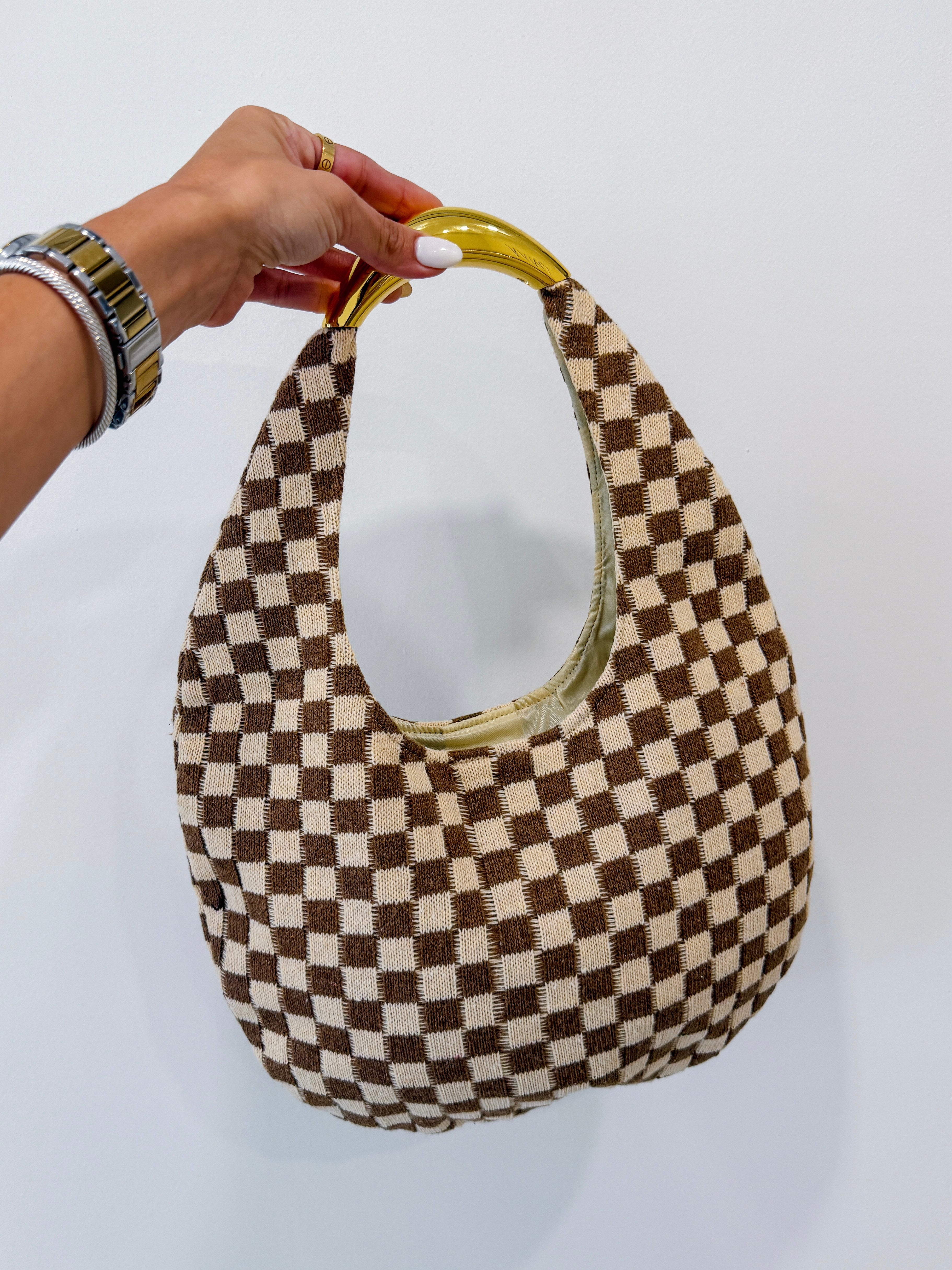 CHECKERED GOLD HANDLE BAG