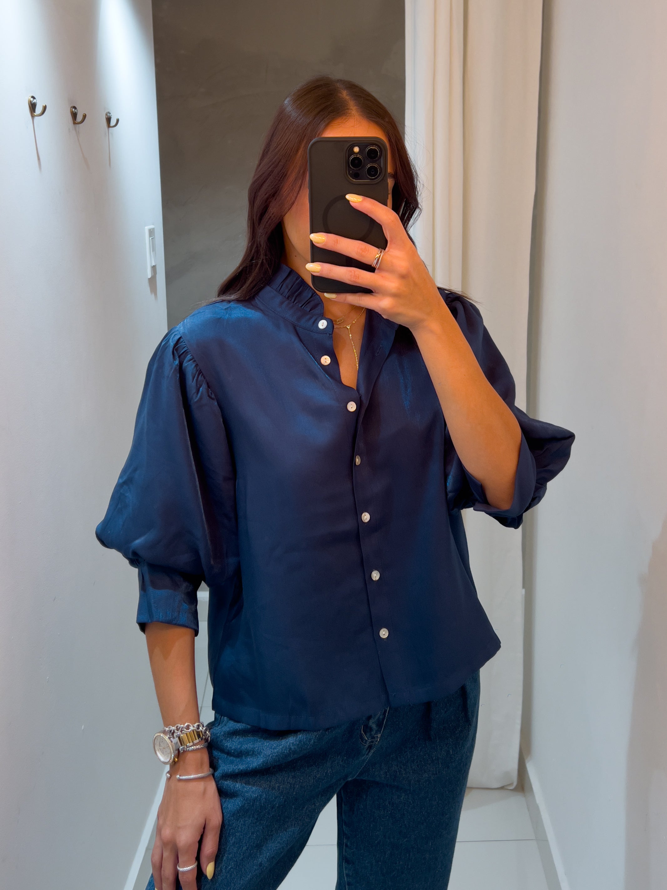 LOLA PUFF SLEEVE BLOUSE IN BLUE
