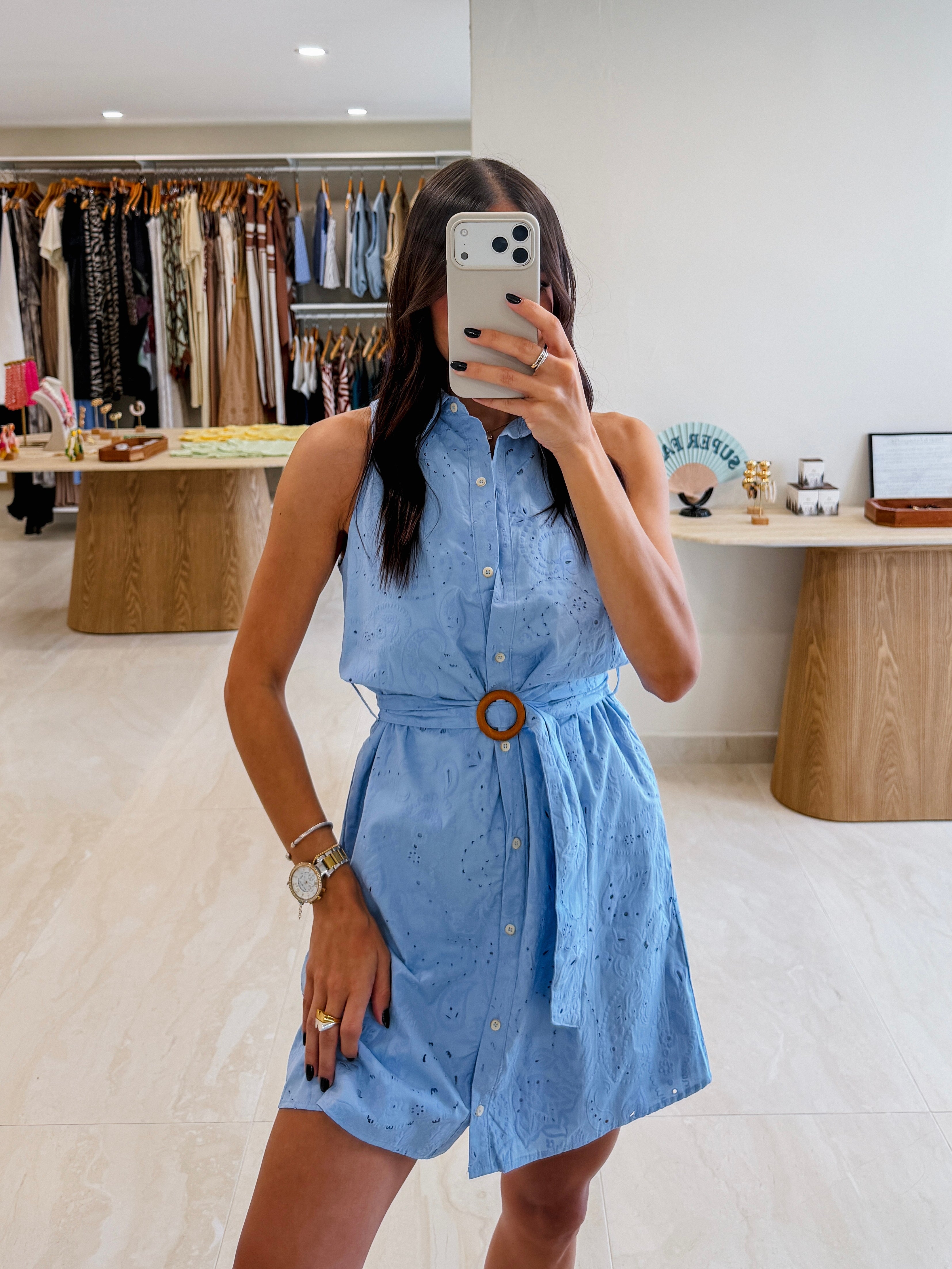 ESTHER BLUE EYELET DRESS