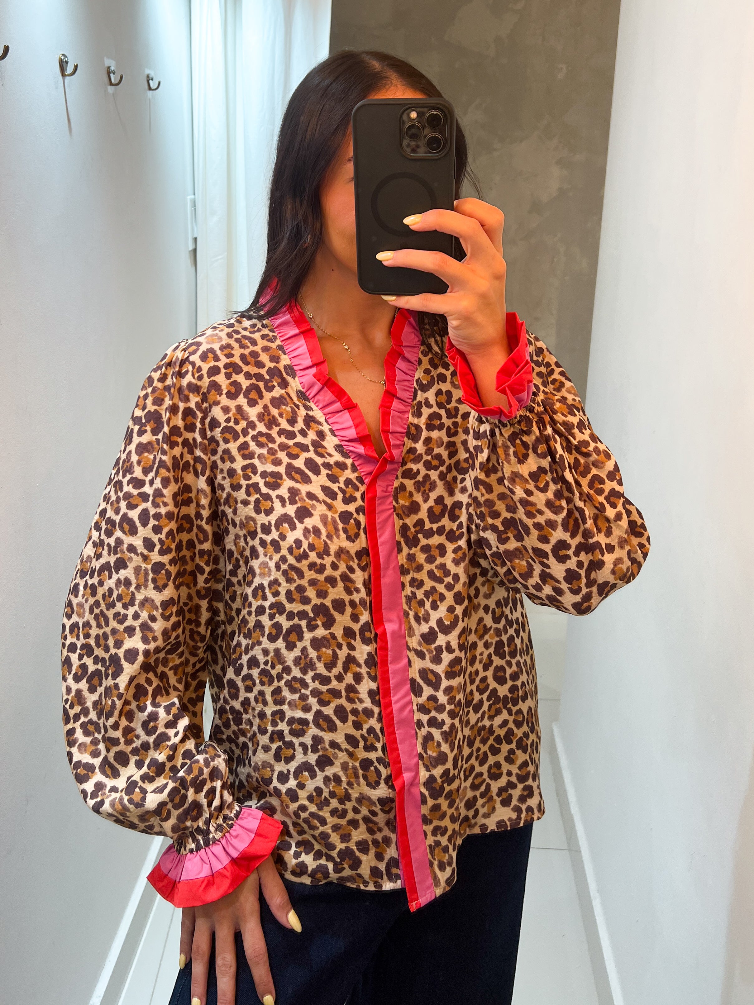 IVONNE LEOPARD COLOR BLOCK BLOUSE