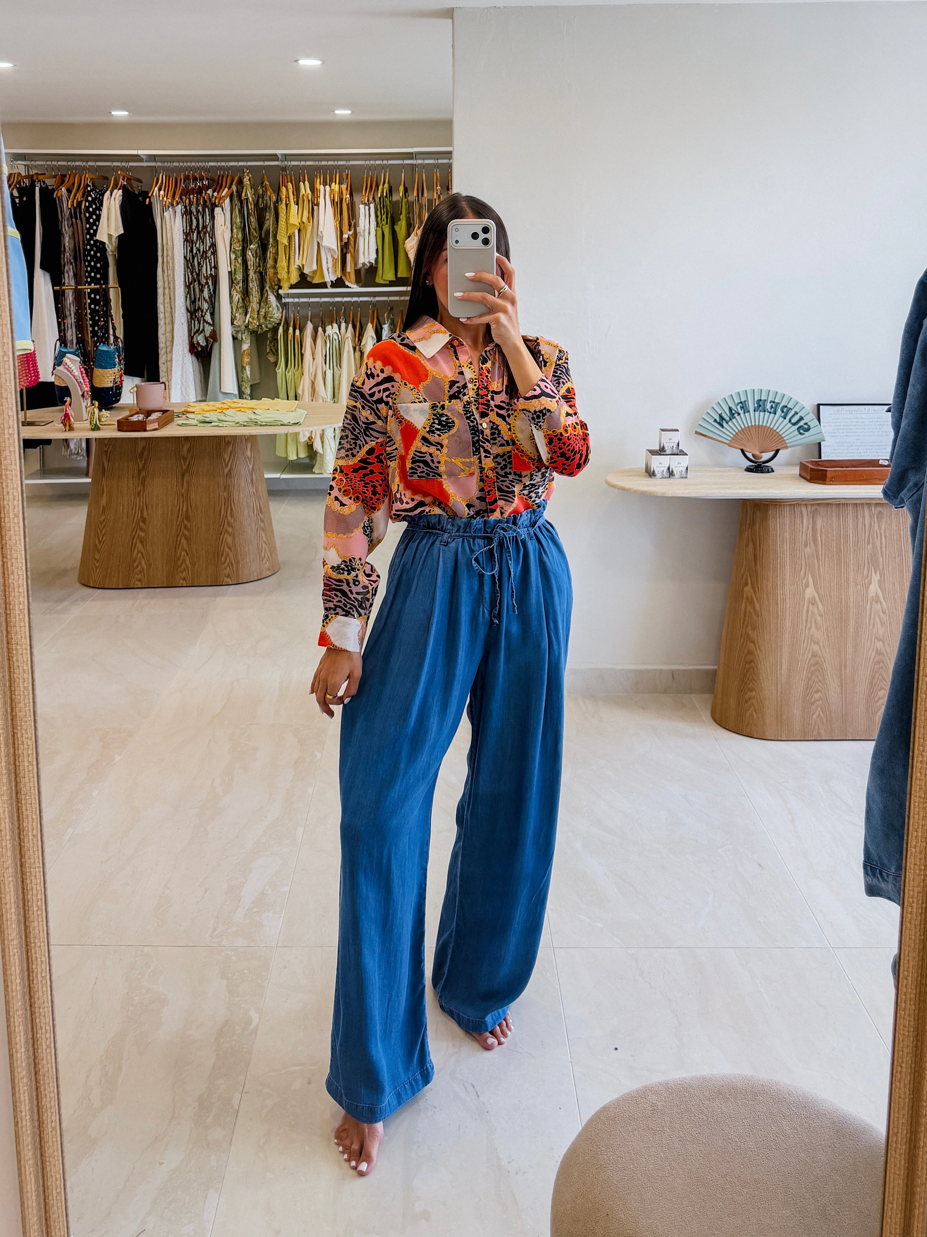 CECI PAPERBAG INDIGO PANTS