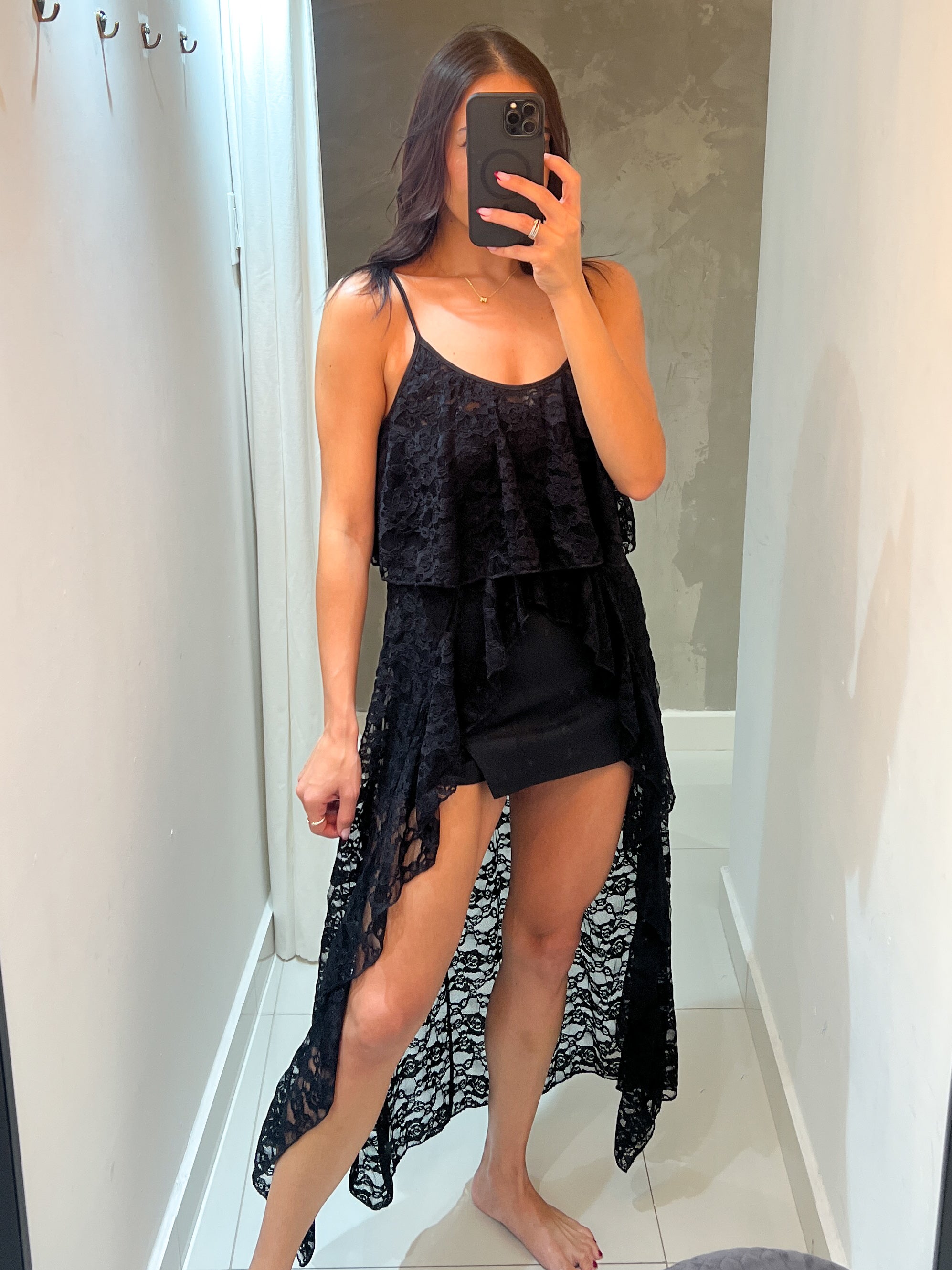 DEAN BLACK LACE HIGH LOW BLOUSE