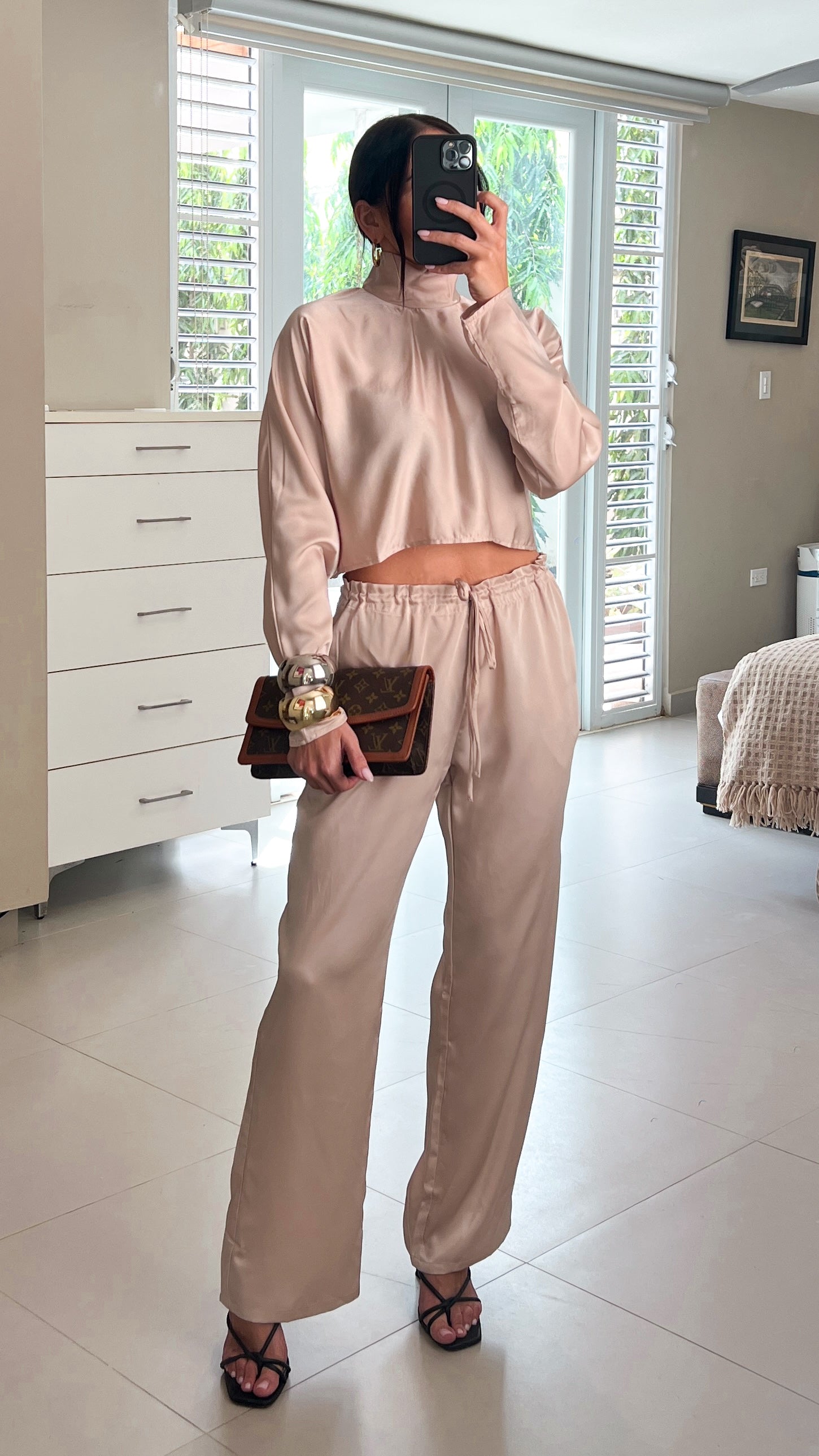 IRINA HIGH NECK SATIN CROP TOP WITH PANTS SET IN IVORY