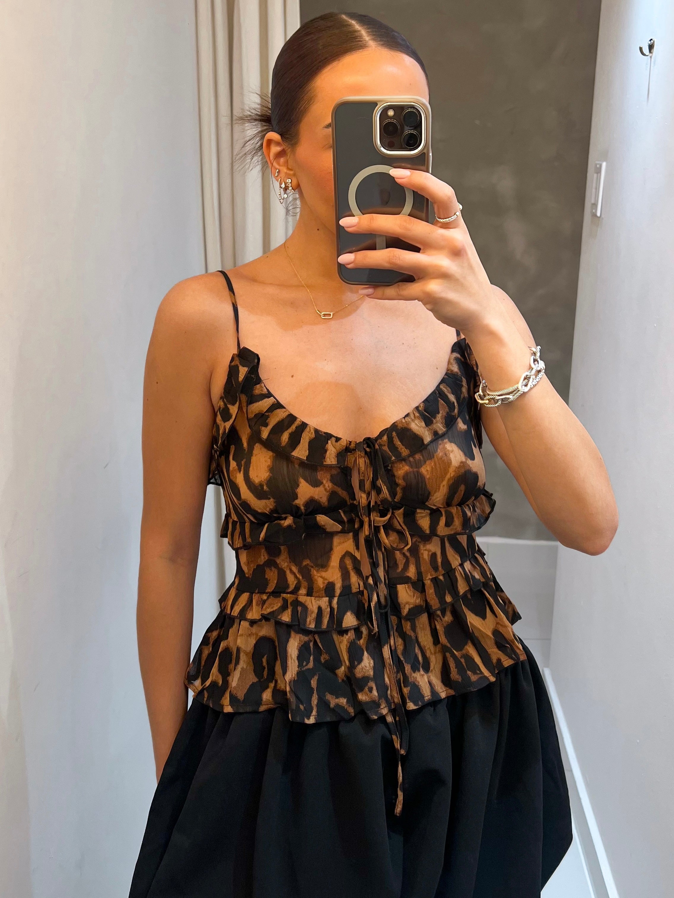 LEOPARD TIERED RUFFLE CAMI