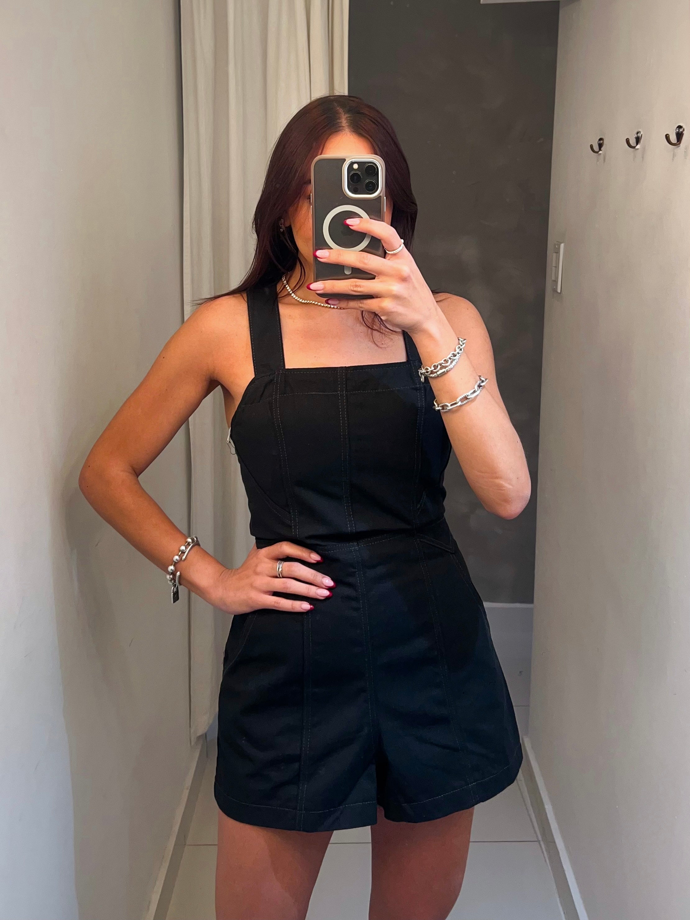 MELINDA DENIM TIE BACK ROMPER IN BLACK