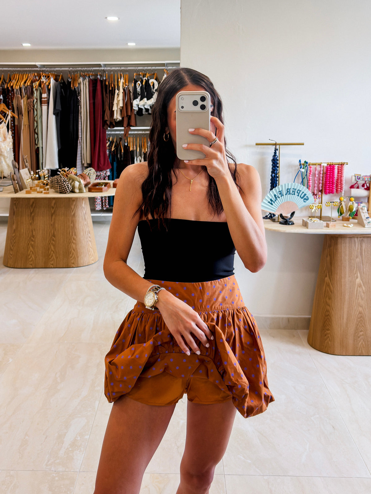 GRETA CAMEL POLKA DOT SKORT
