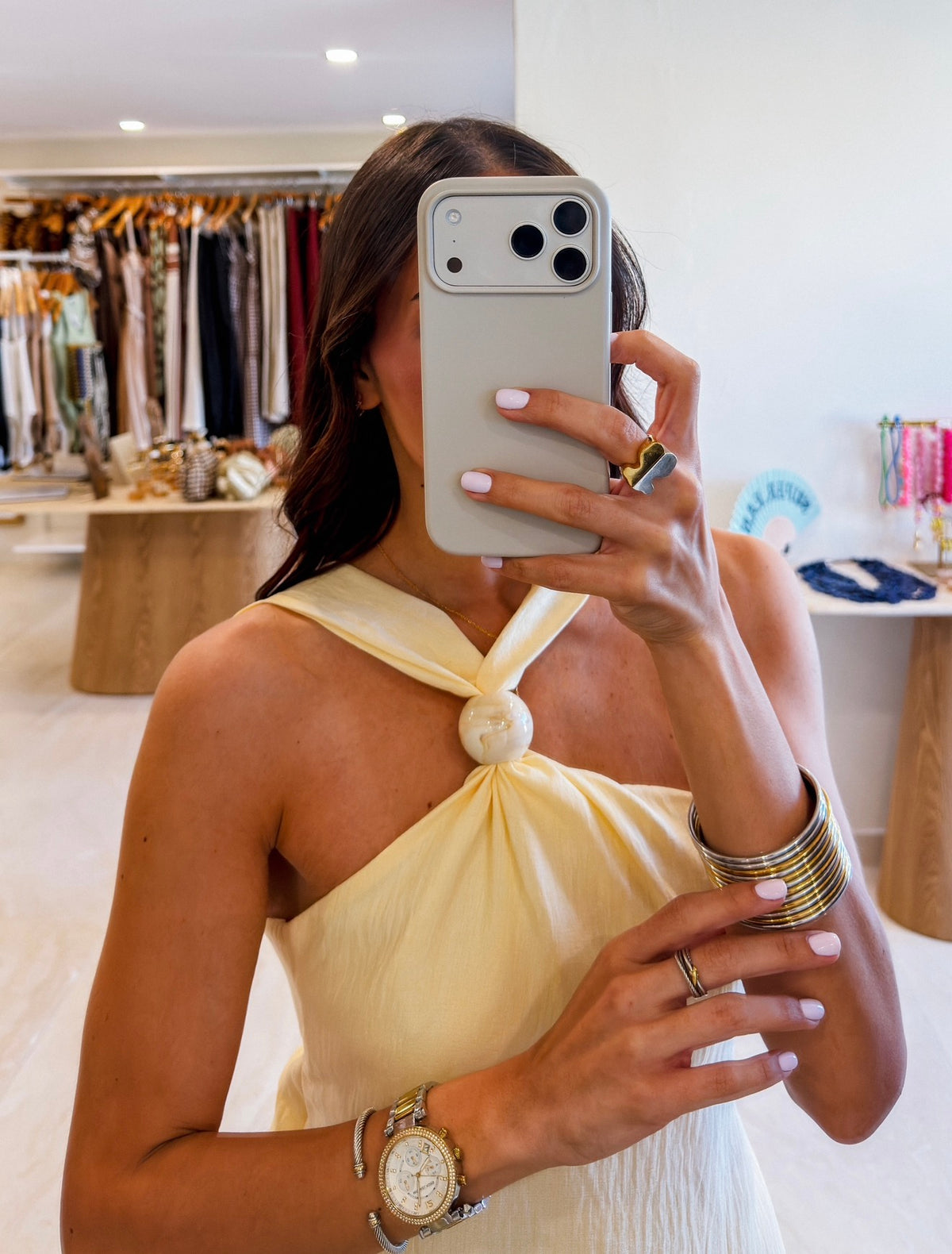 NICOLE BUTTER YELLOW STATEMENT NECK PANTS SET