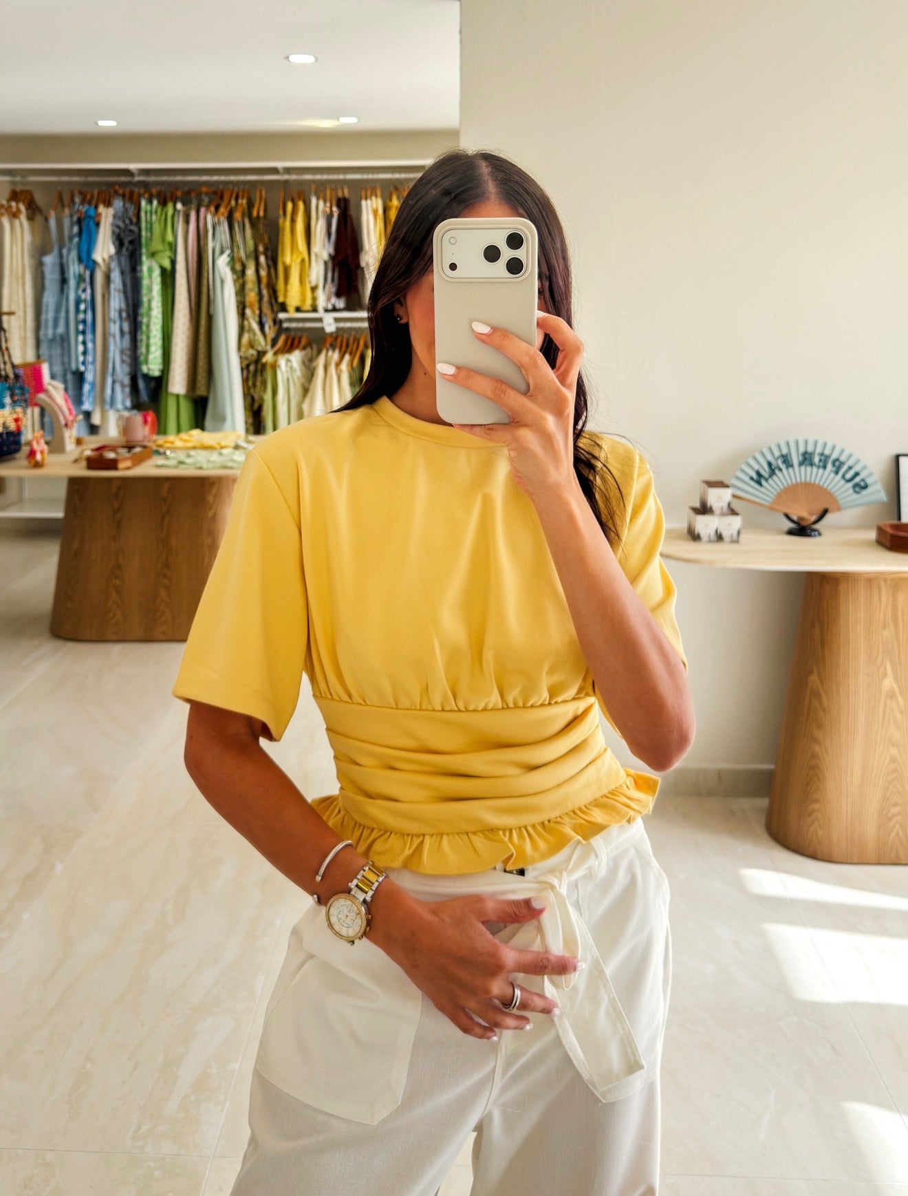 TERESA YELLOW CINCHED WAIST TOP