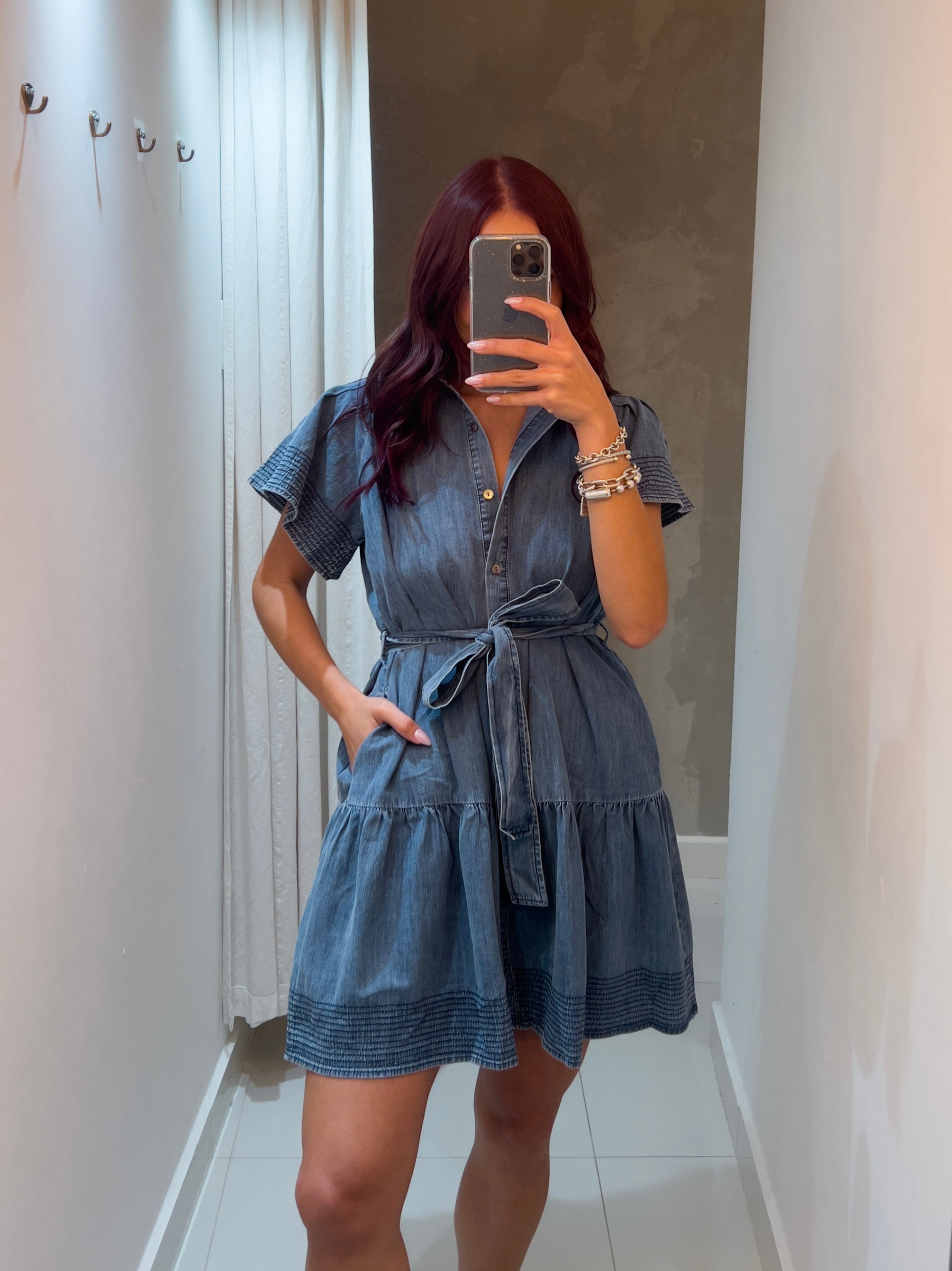 SARINA BELTED DENIM DRESS