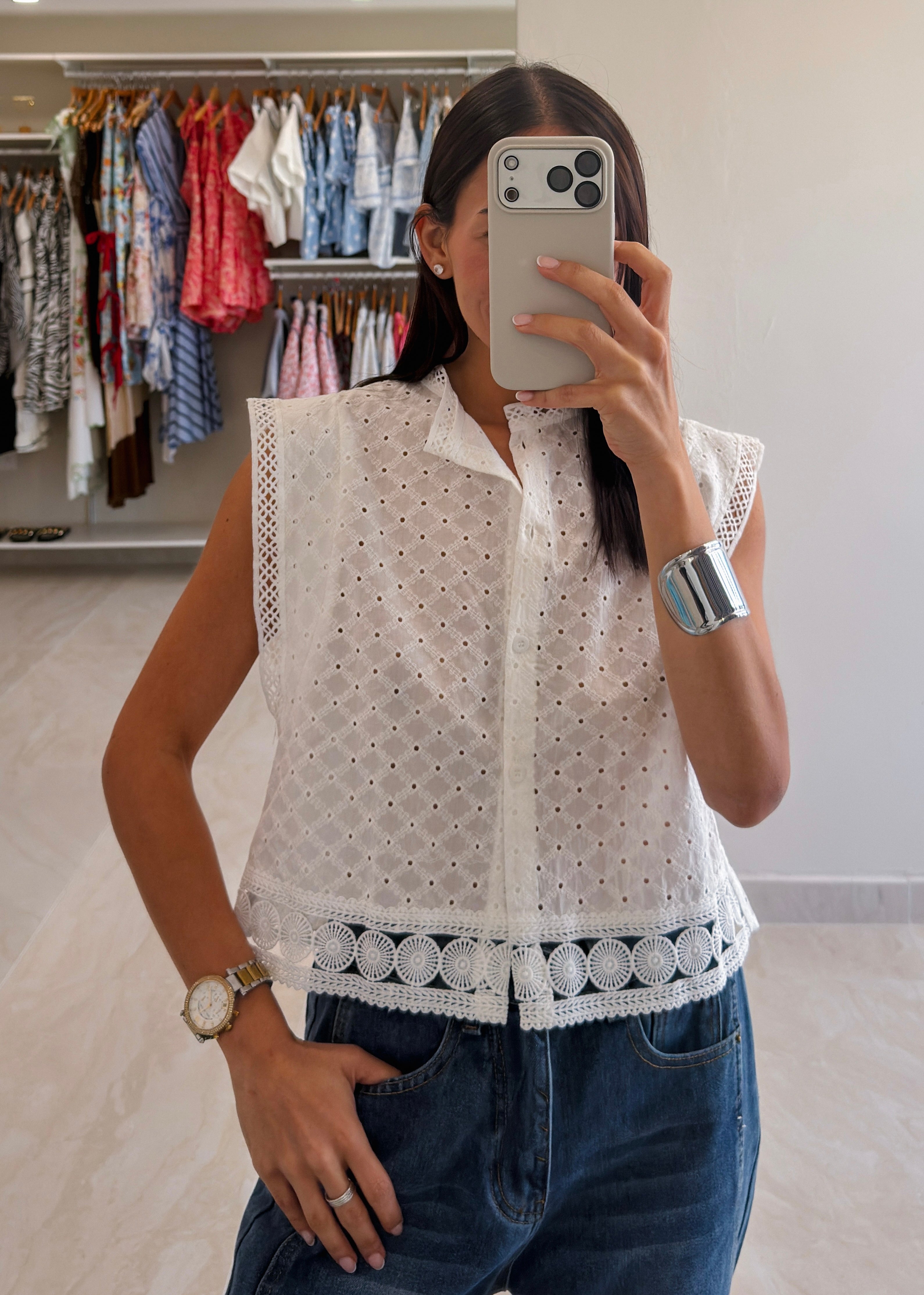 SARAHI WHITE EYELET BLOUSE