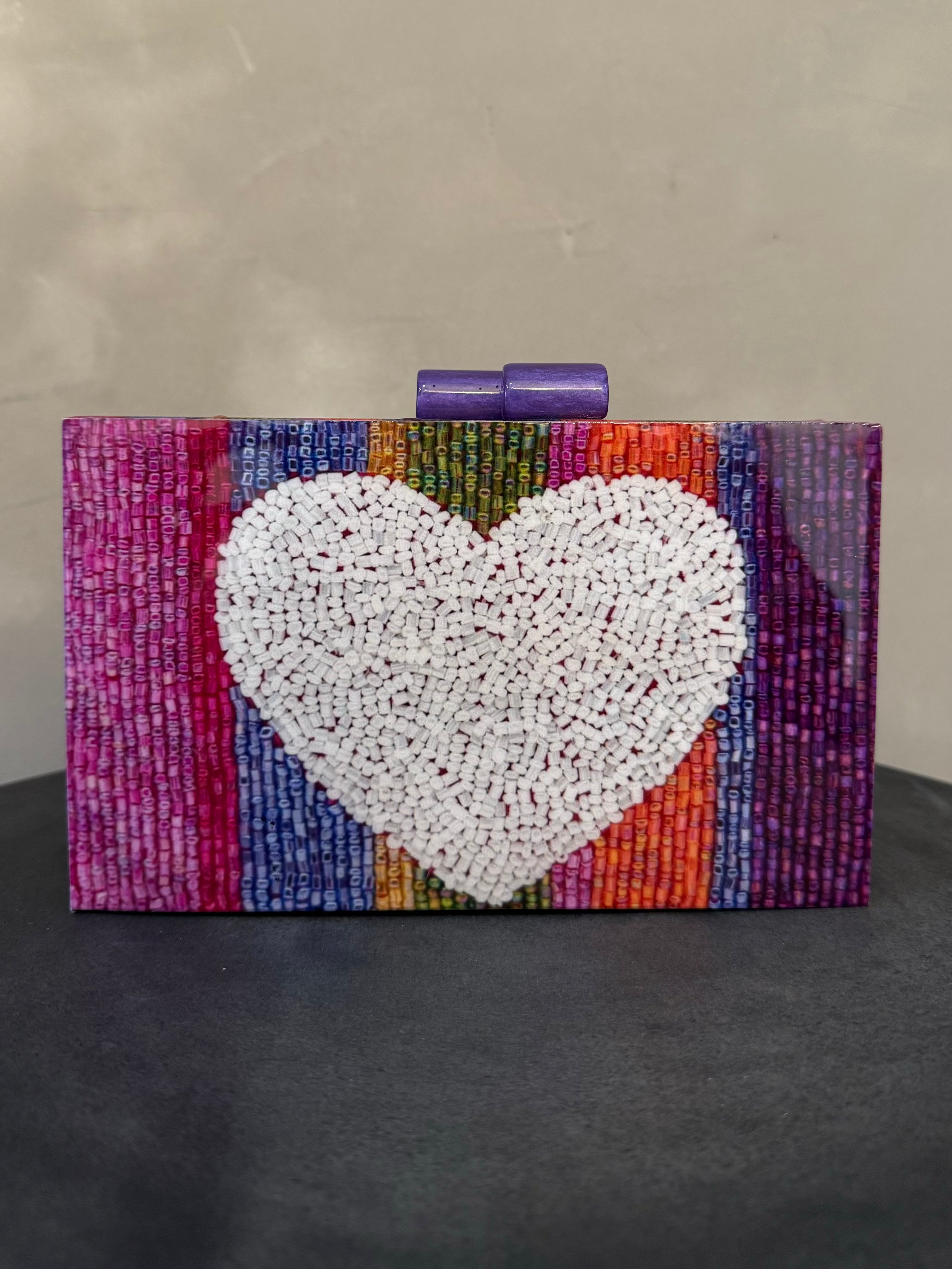 AZRA WHITE HEART ACRYLIC CLUTCH