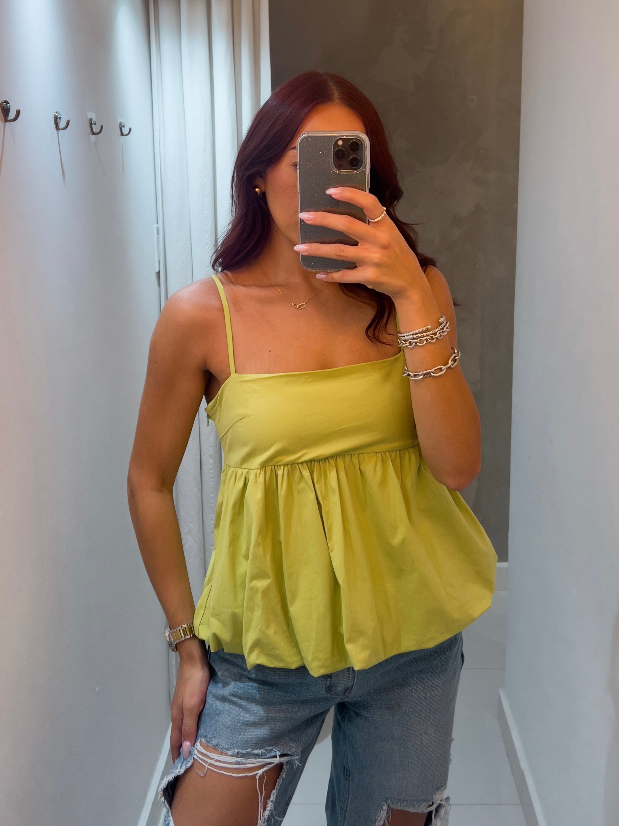 CAMILLE MATCHA PEPLUM TOP
