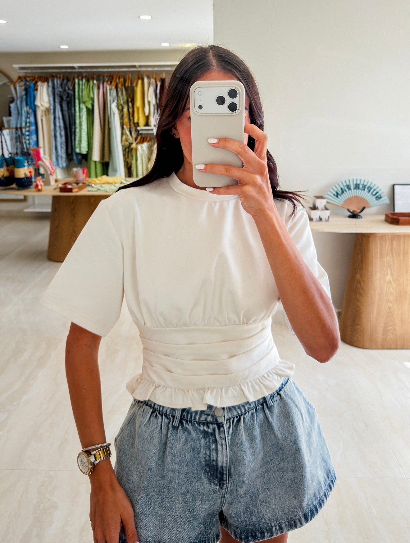 TERESA WHITE CINCHED WAIST TOP