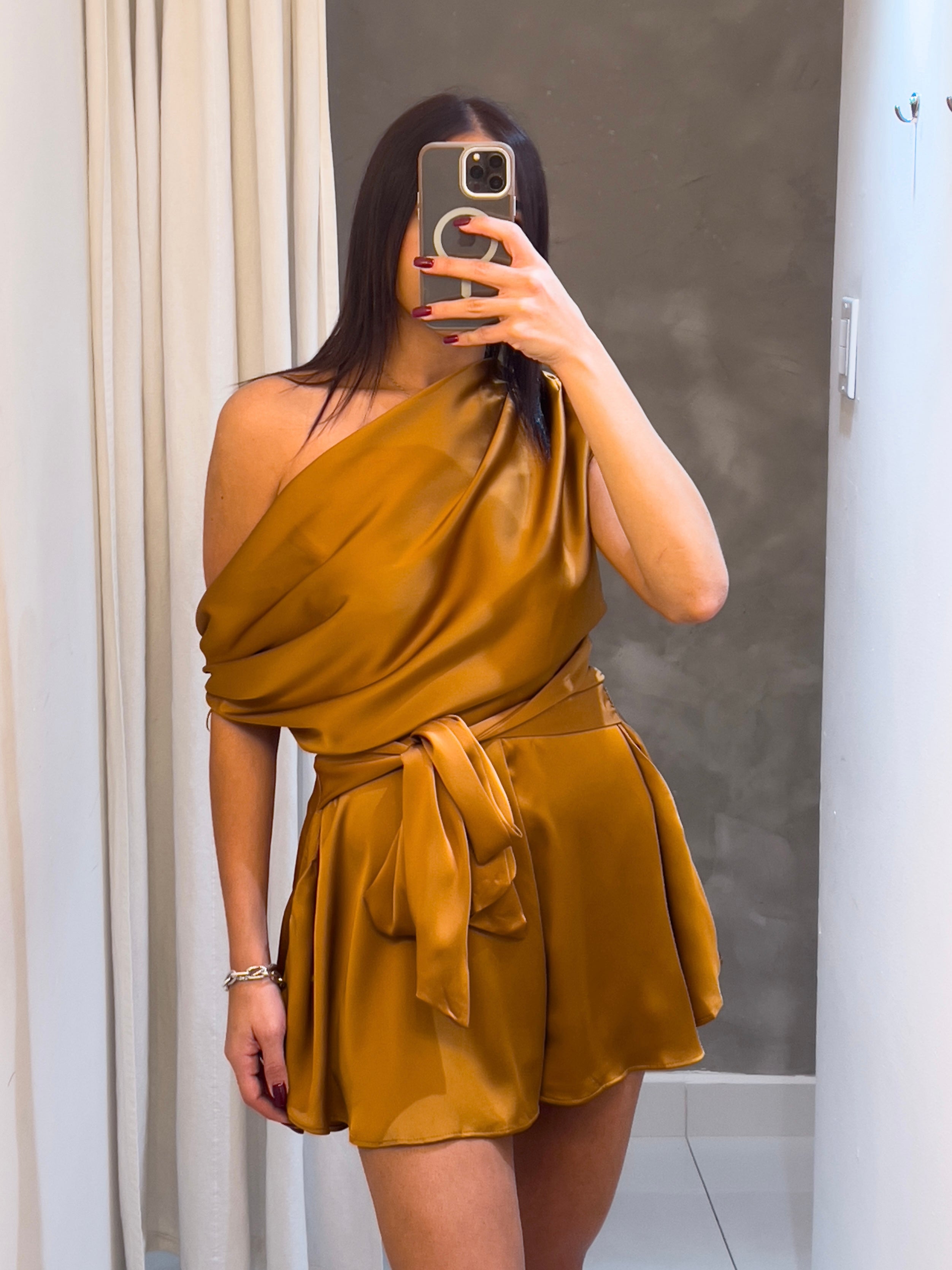 MARIENNE SATIN COPPER DRAPED ROMPER