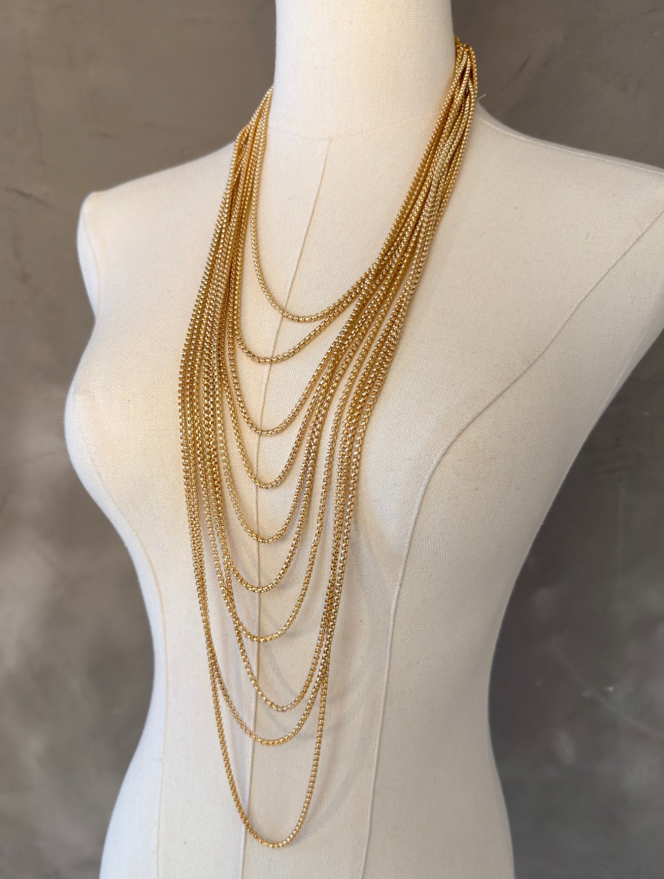 AMAYA THIN MULTI-LAYER LONG GOLD NECKLACE