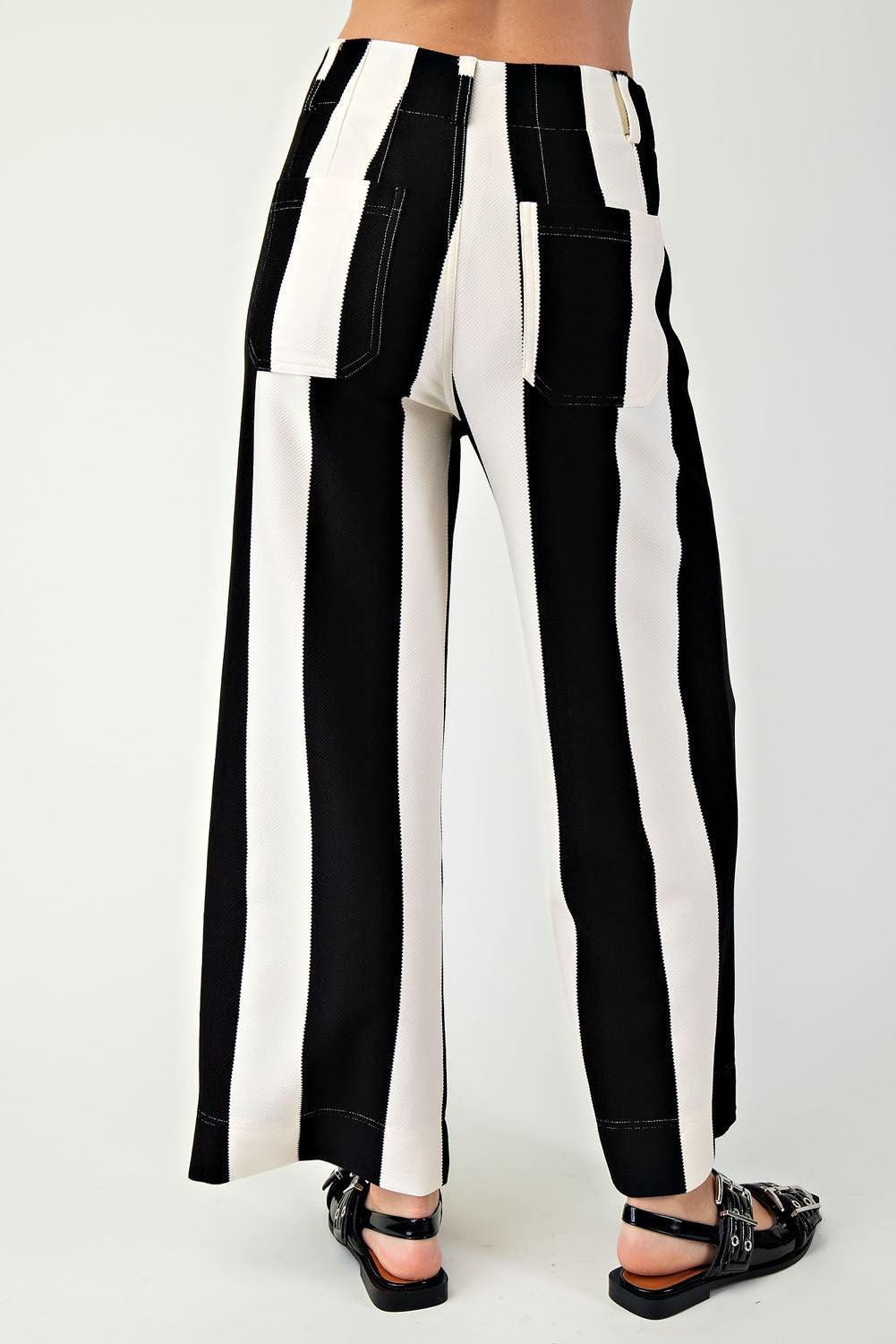 ANINA BLACK STRIPED CROPPED WIDE-LEG PANTS