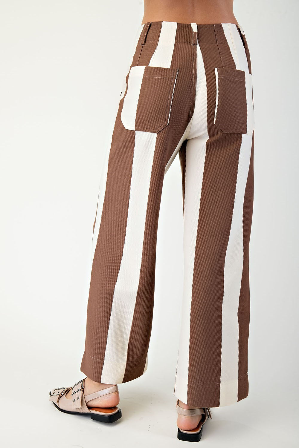 ANINA BROWN STRIPED CROPPED WIDE-LEG PANTS