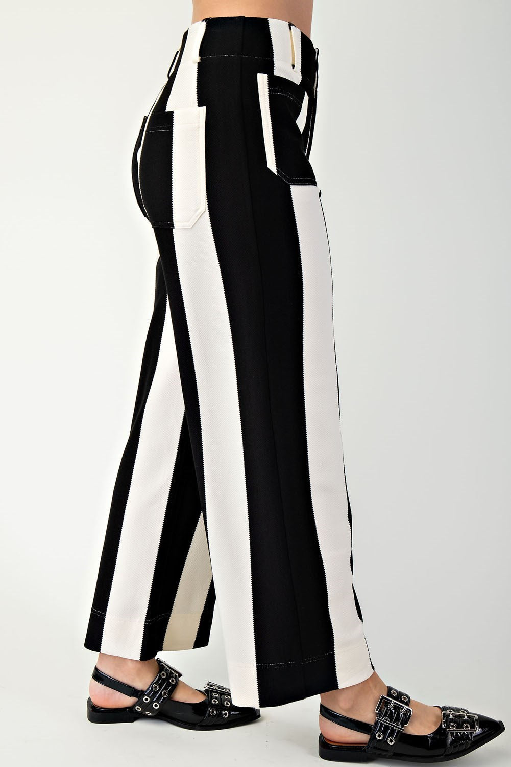 ANINA BLACK STRIPED CROPPED WIDE-LEG PANTS