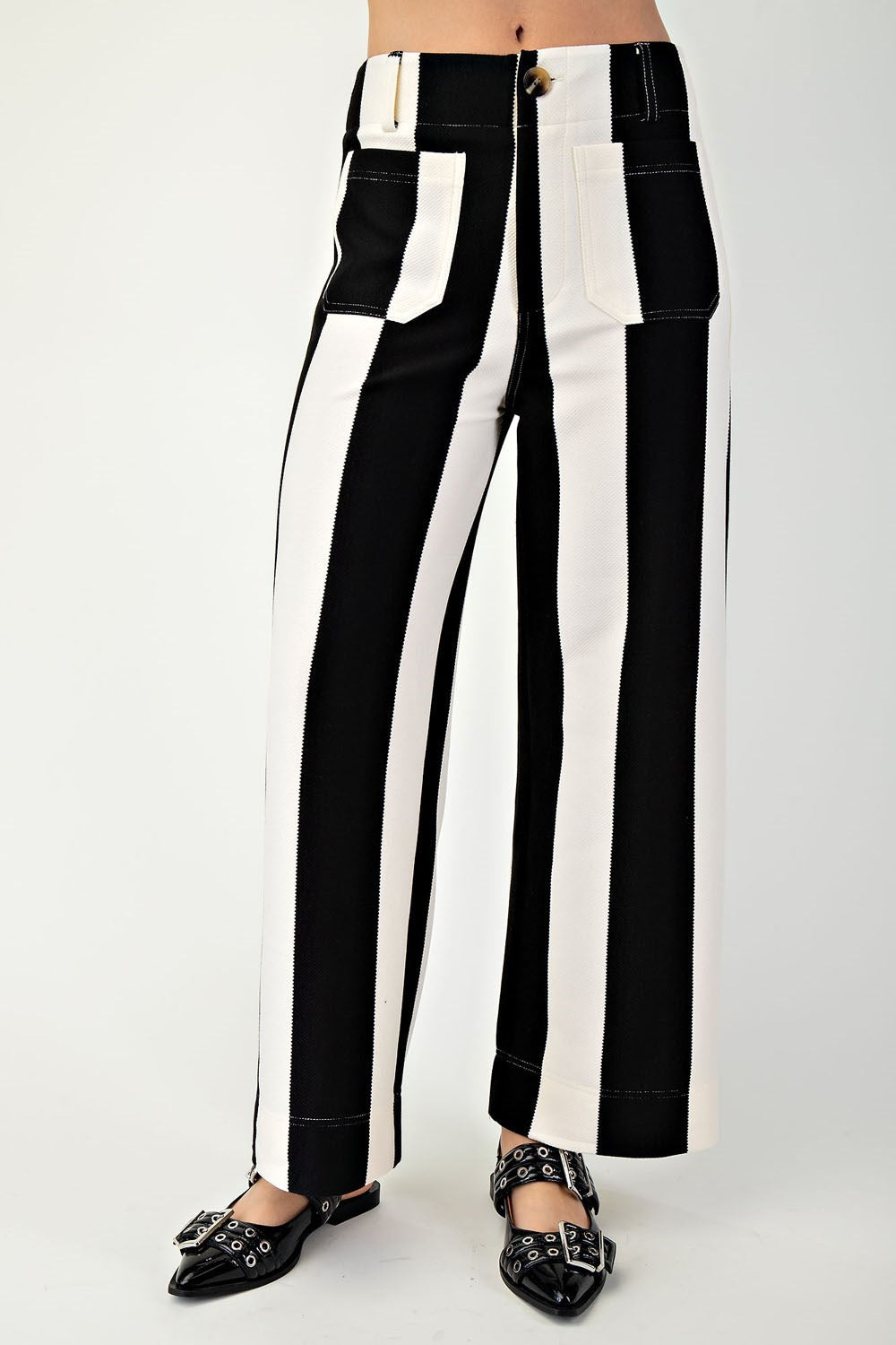 ANINA BLACK STRIPED CROPPED WIDE-LEG PANTS