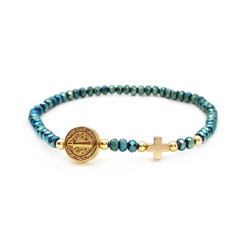 BOHO CROSS AND MEDALLION BEADED BRACELET