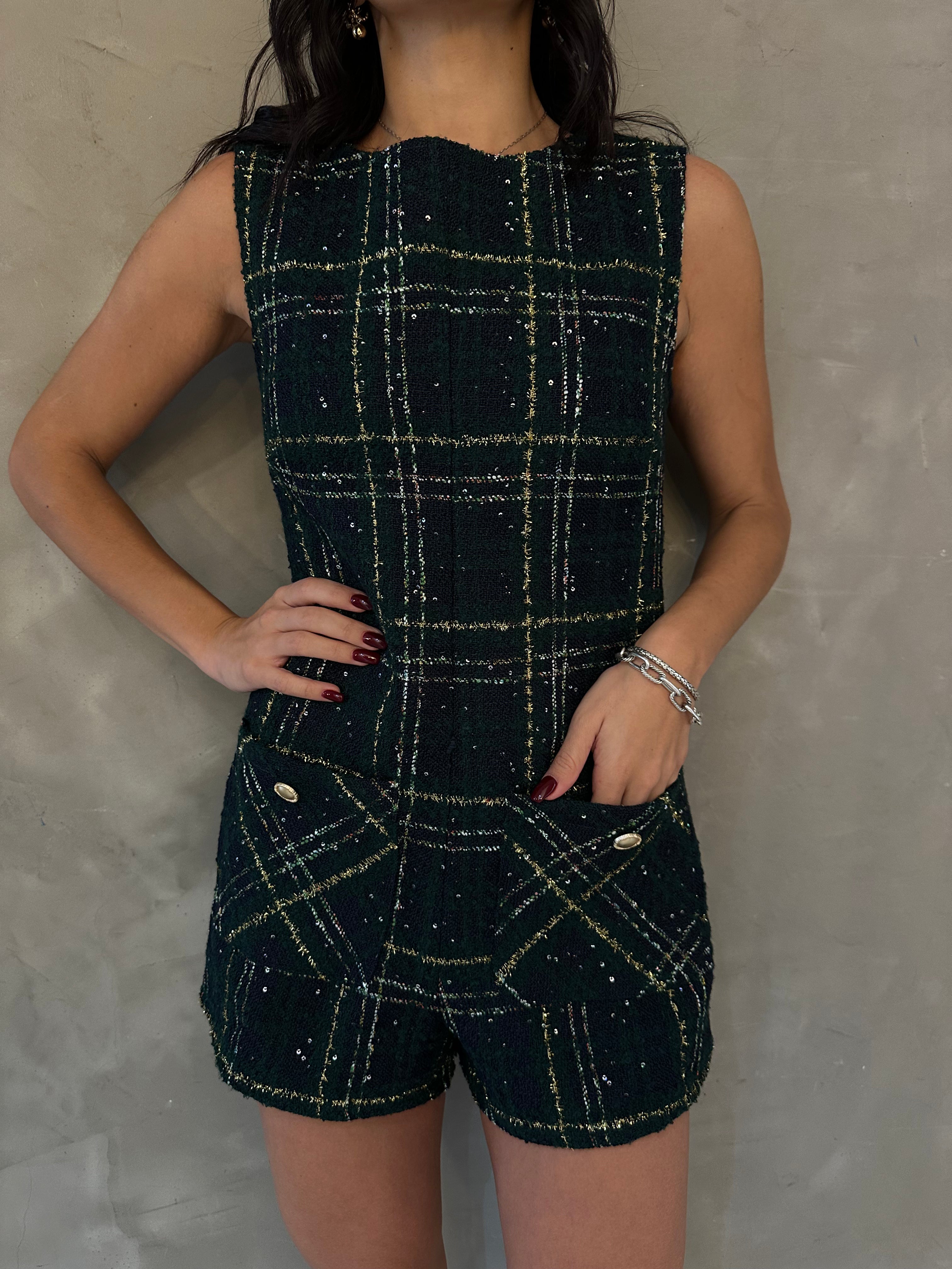 HOLLY PLAID ROMPER IN GREEN/NAVY