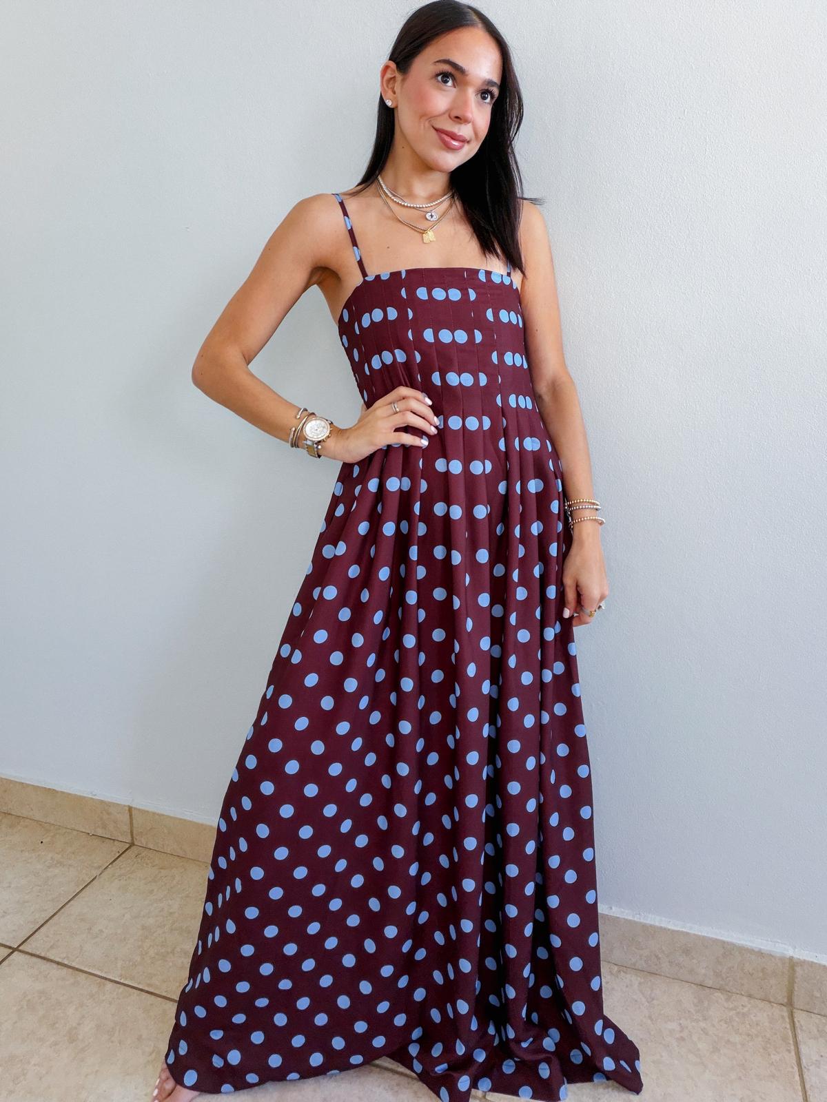 BRIDGETTE POLKA DOT MAXI IN BLUE/BROWN