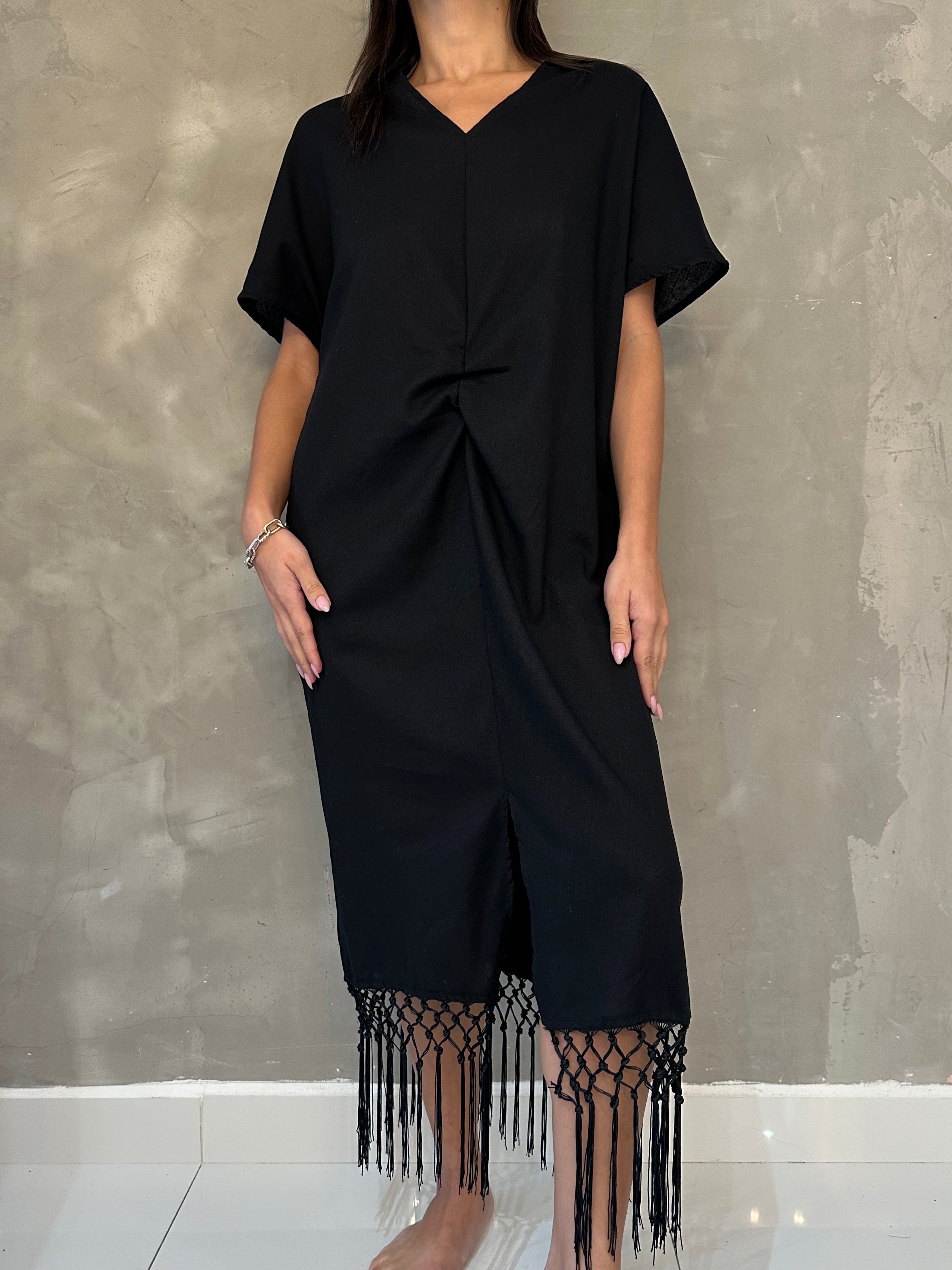 LIZA BLACK TASSLE MAXI DRESS