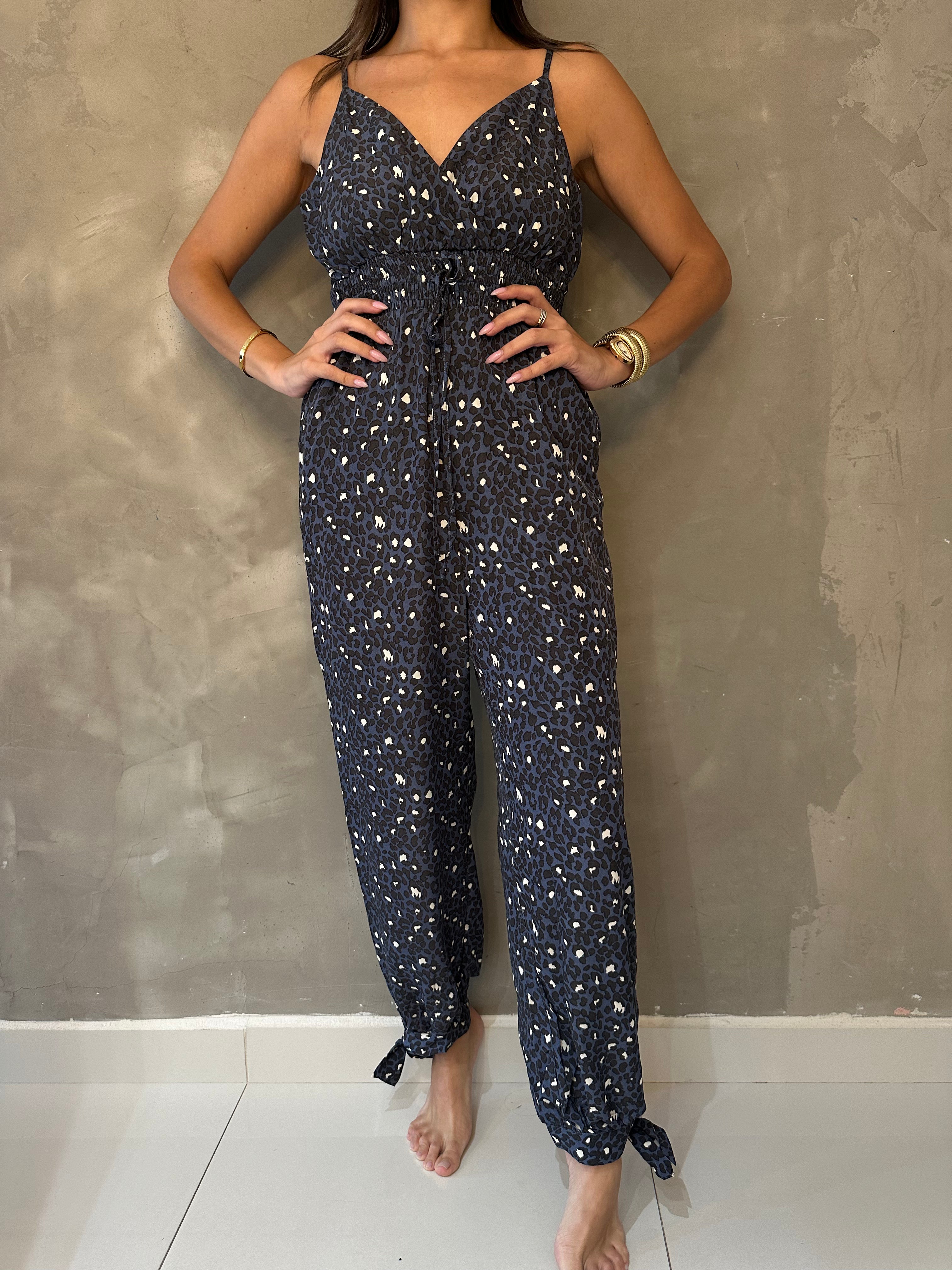 MARINA ANIMAL PRINT JUMPSUIT IN NAVY