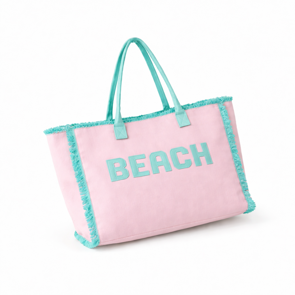 BEACH BABE TERRY CLOTH TOTE BAG IN PINK