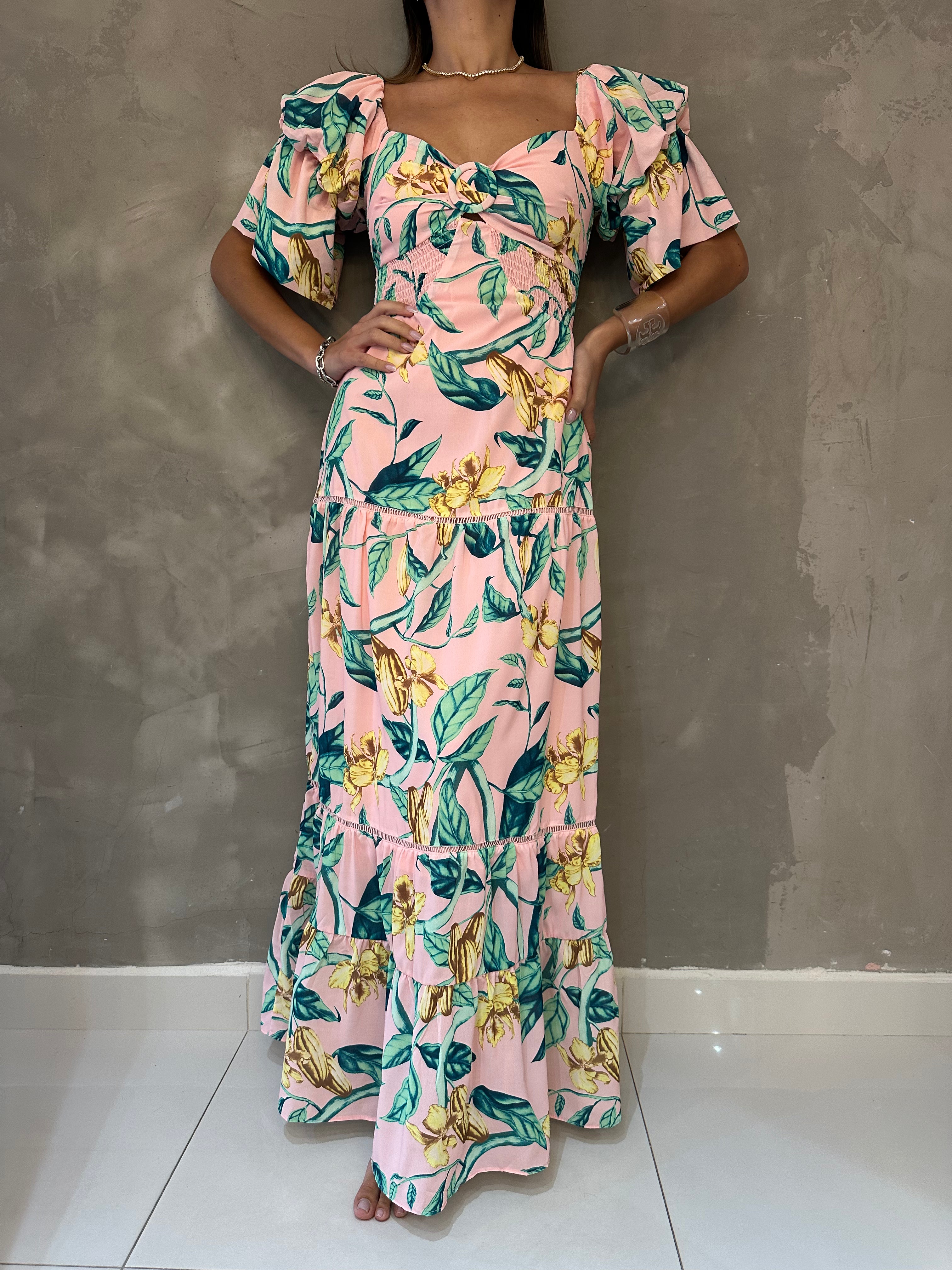 ANA PEACH FLORAL MAXI DRESS