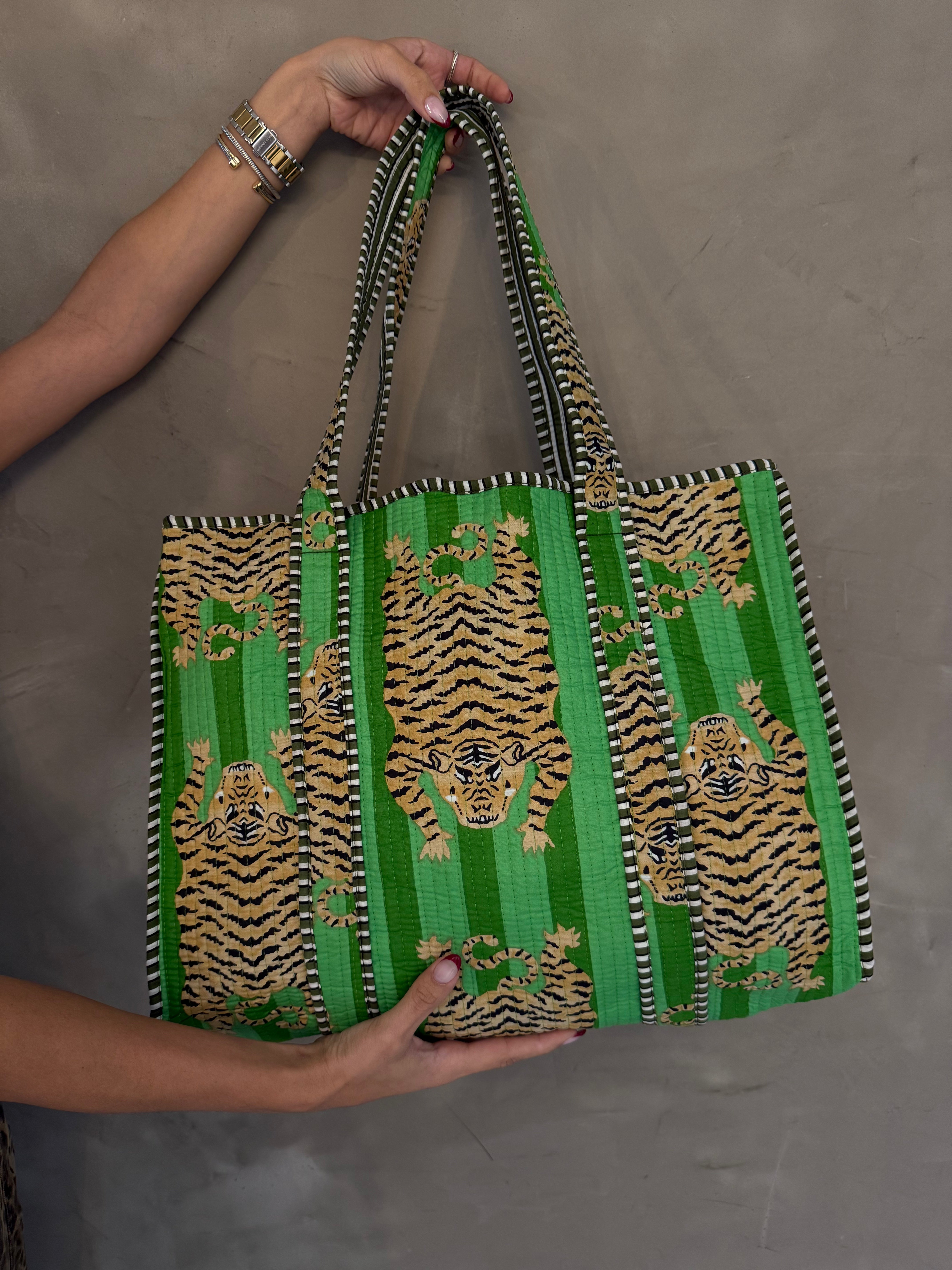 GREEN TIGER QUILTED TOTE BAG