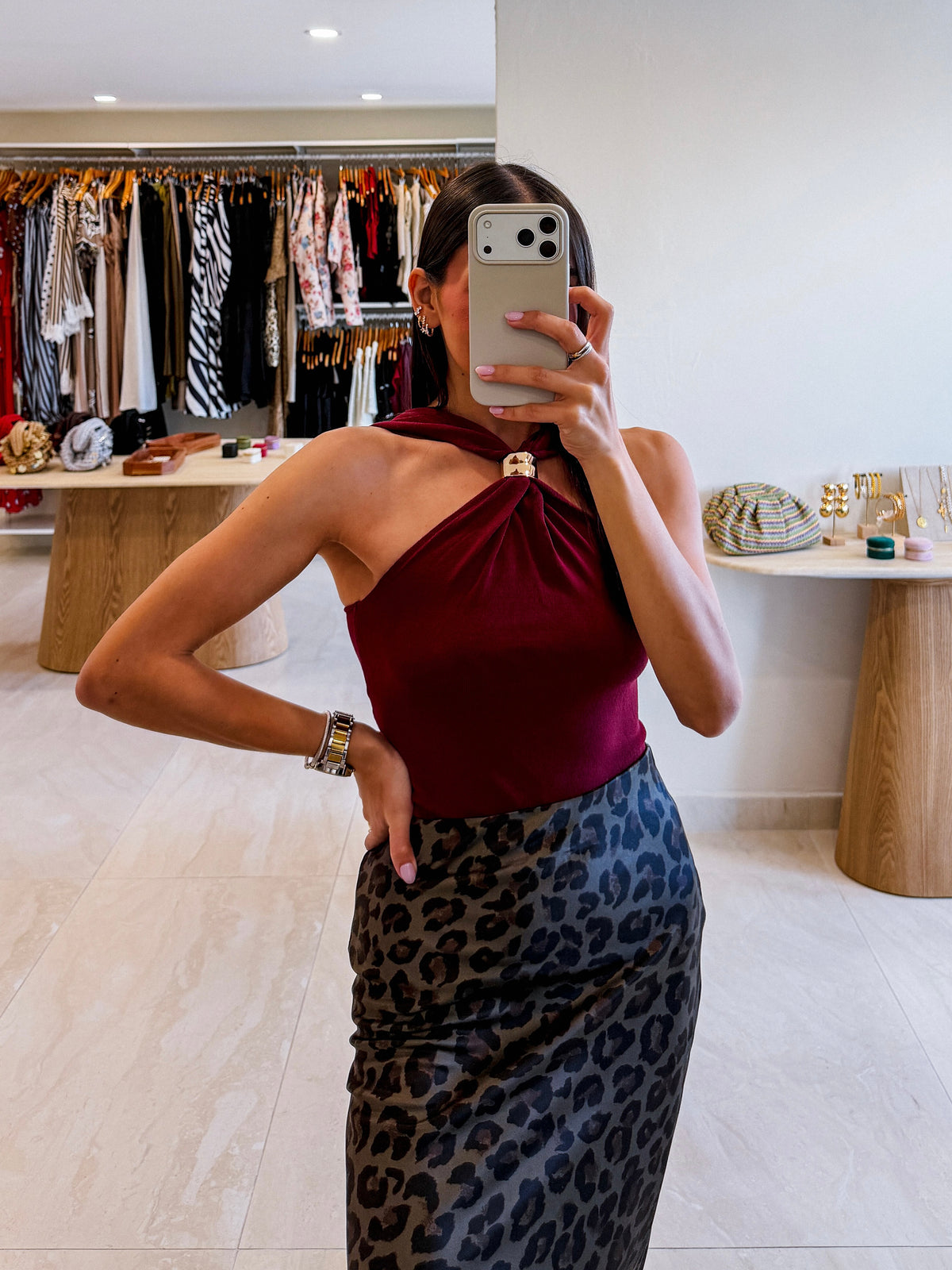 FLOR HALTER BURGUNDY KNIT TOP