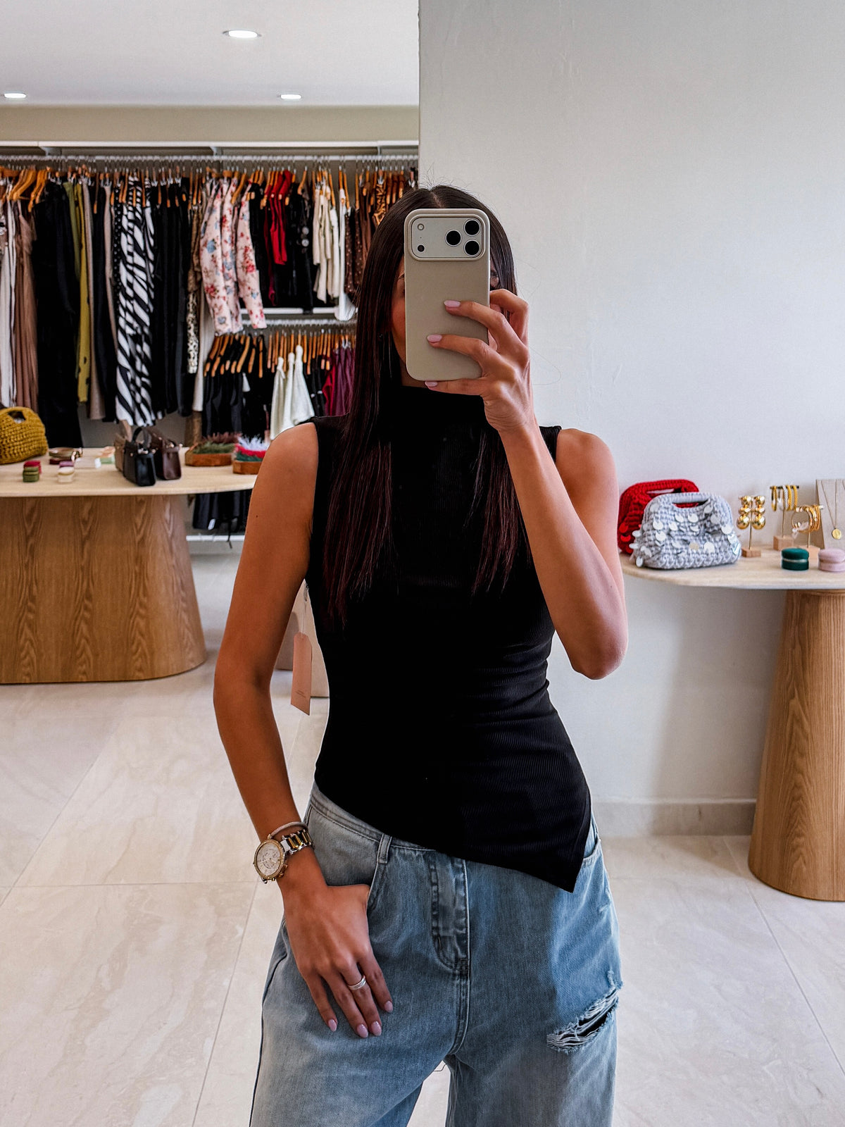 SARAH BLACK ASYMMETRICAL TOP