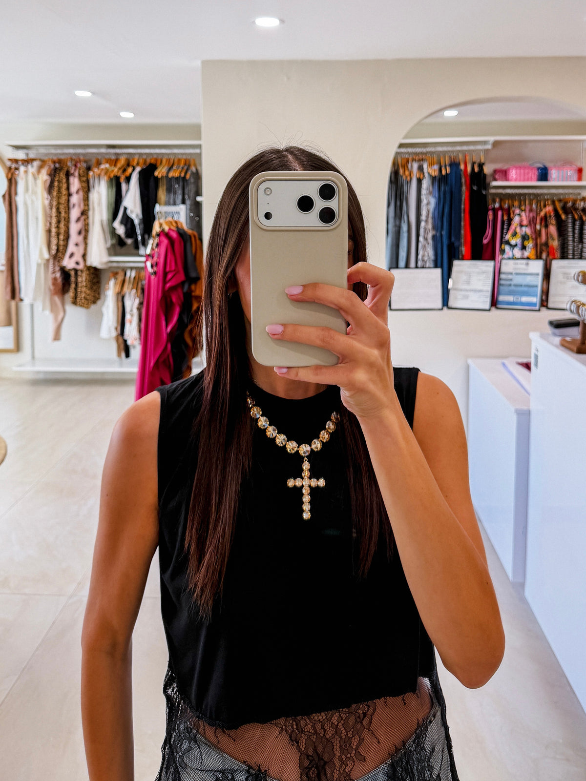 CRYSTAL CROSS STATEMENT NECKLACE