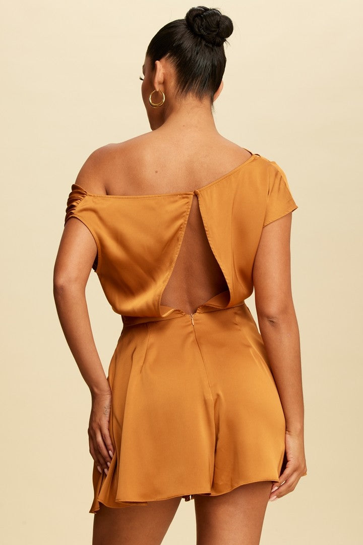 MARIENNE SATIN COPPER DRAPED ROMPER